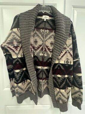American Eagle Aztec Cardigan Shawl Collar Boho Western Wool Blend XS Cabincore